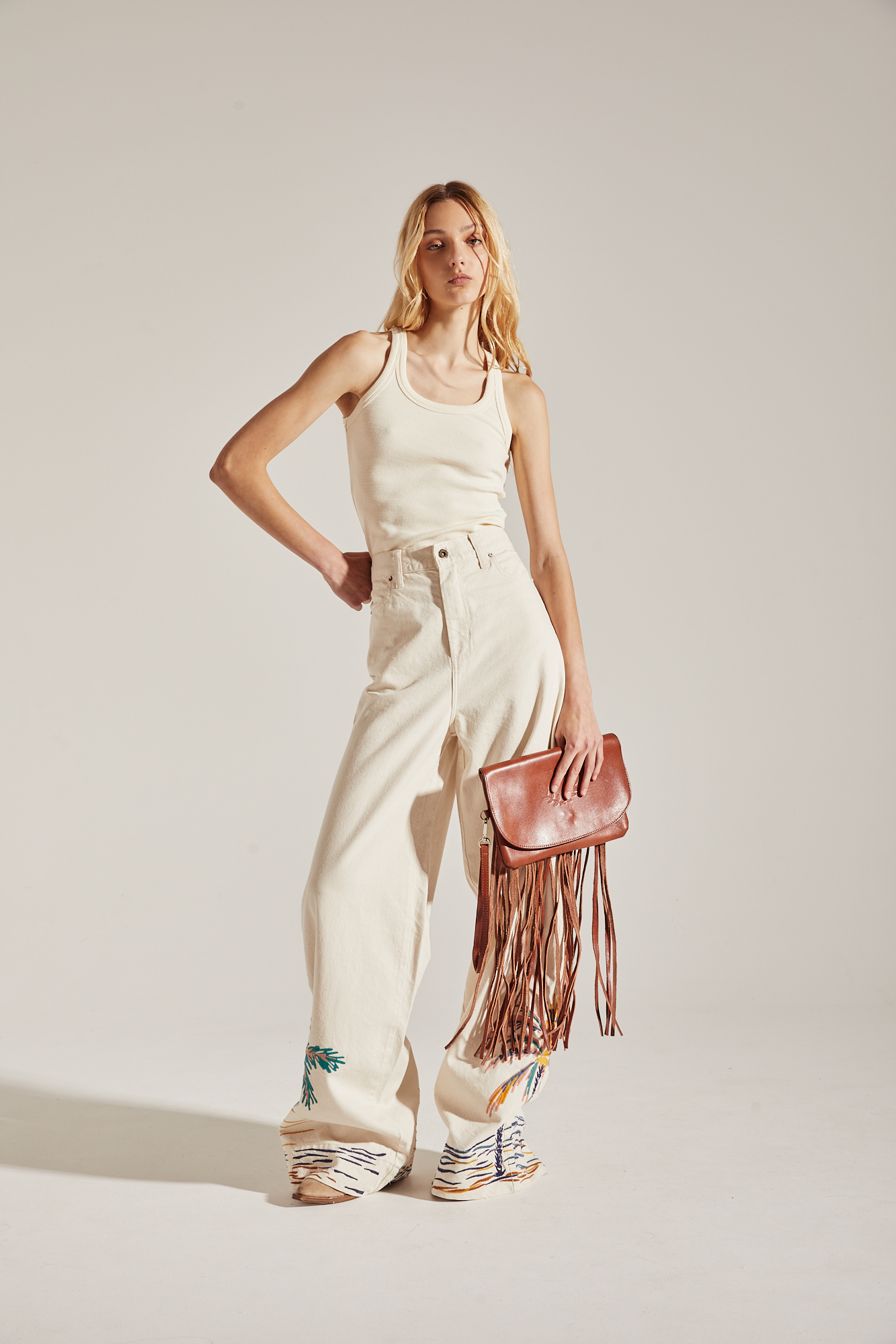 Jean Embro Palms Raw White